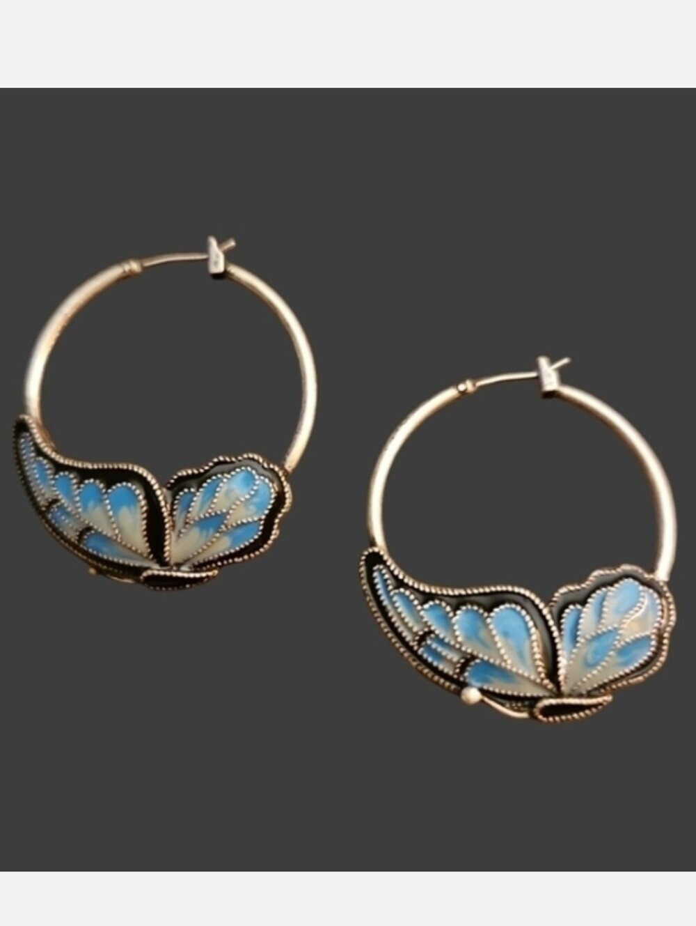 LUCKY BRAND Fairycore Double Sided Butterfly Cloisonne Hoop Earrings